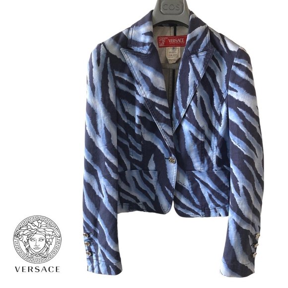 versace jeans couture 90s y2k blue zebra striped blazer jacket size S - Picture 2 of 4